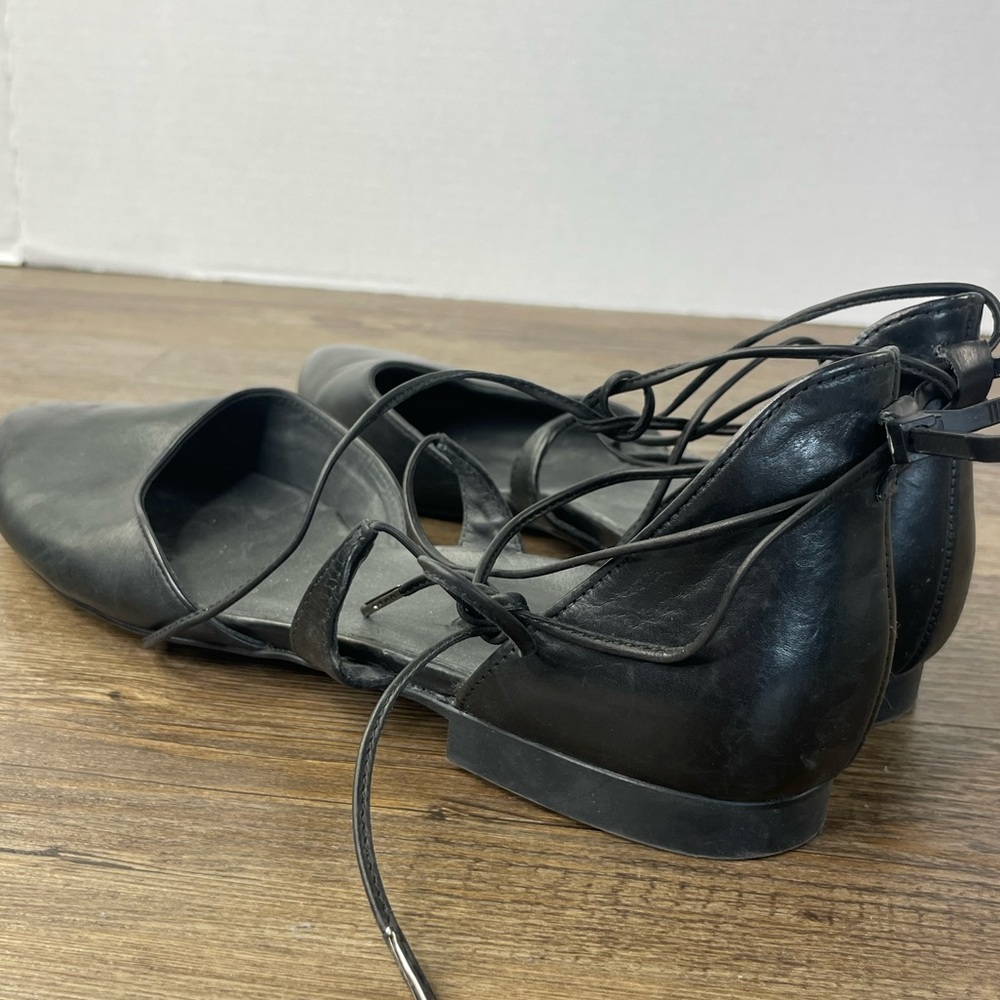 Paul Green Women’s Ballet Lace Up Black Leather Pointed Toe Flats, size 7.5 - Picture 7 of 9